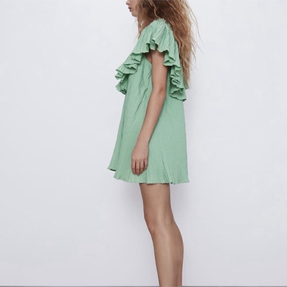 Zara Green Ruffle Mini Dress - Picture 4 of 6